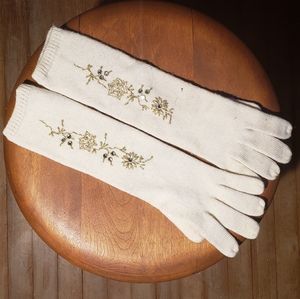 Vintage Long Ladies Gloves w/ Embroidery & Beading